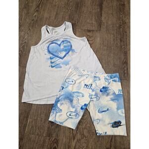 Nike Girls Youth Light Blue Tank Top Shirt Biker Shorts Matching Outfit Set 6X